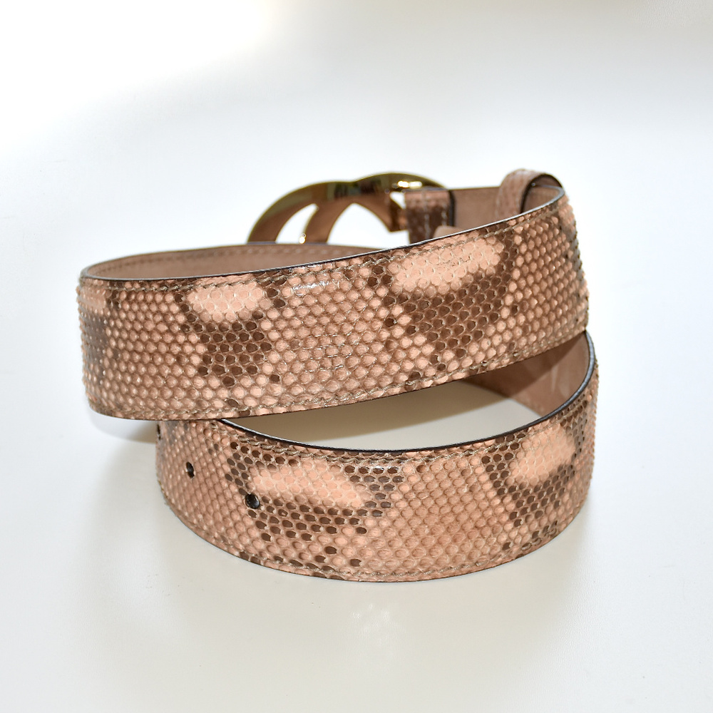 Gucci Rose Gold Snakeskin GG Logo Belt - Picture 4 of 8